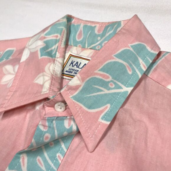 Vintage 90s KALAHEO Hawaiian Shirt Men S Pink Reverse Floral Palms Beach USA - Picture 5 of 16